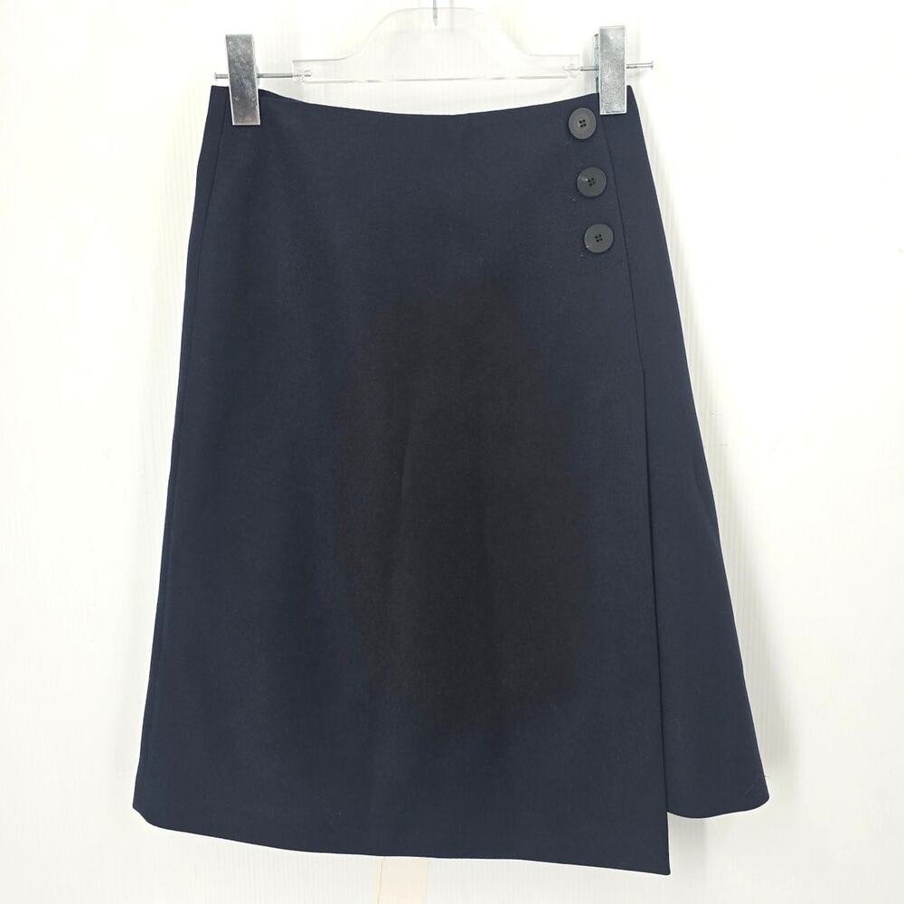 Cefinn Felted Wool Cashmere Faux Wrap A-Line Navy Skirt NWT US Size 2
